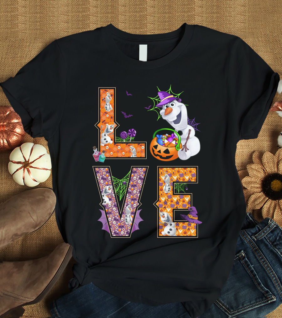 Love Halloween Olaf Candy Pumpkin Frozen Theme T-Shirt