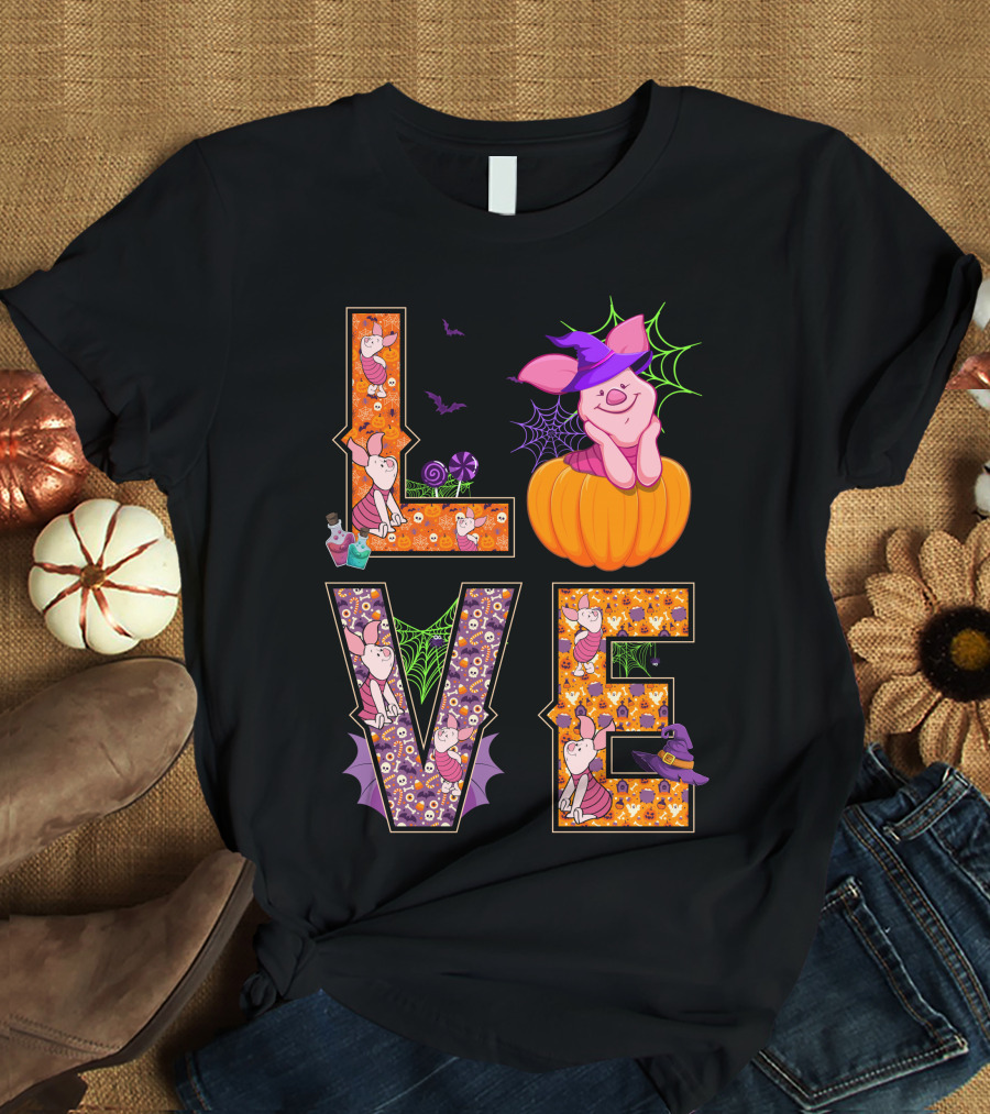 Love Piglet Halloween Pumpkin Costume Spiderwebs Potions T-Shirt