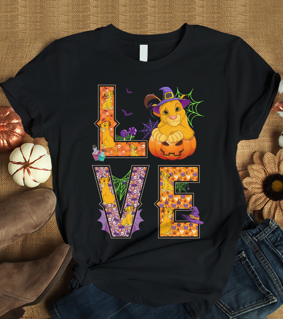 Love Halloween Simba Witch Pumpkin Spiderweb T-Shirt