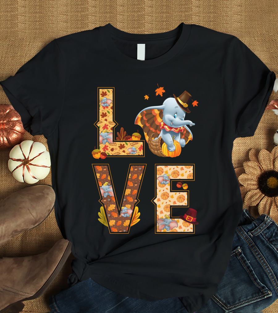 Love Dumbo Thanksgiving Autumn Theme T-Shirt