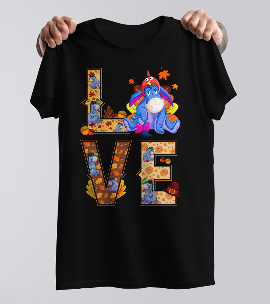 Eeyore Love Fall Leaves Pumpkins Thanksgiving T-Shirt