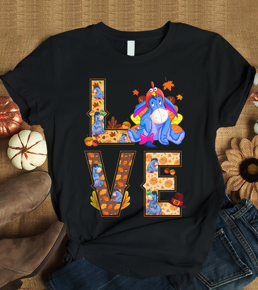 Eeyore Love Fall Leaves Pumpkins Thanksgiving T-Shirt