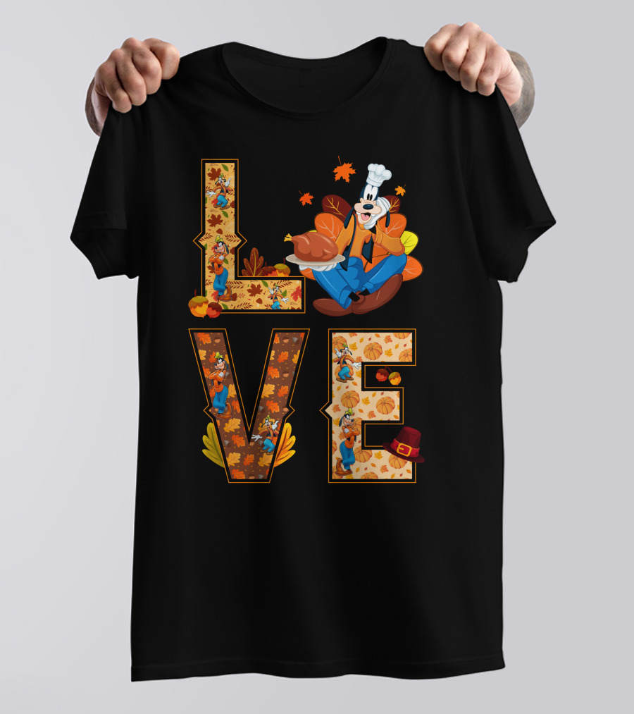 Goofy Love Fall Thanksgiving Leaves Turkey Chef Hat T-Shirt