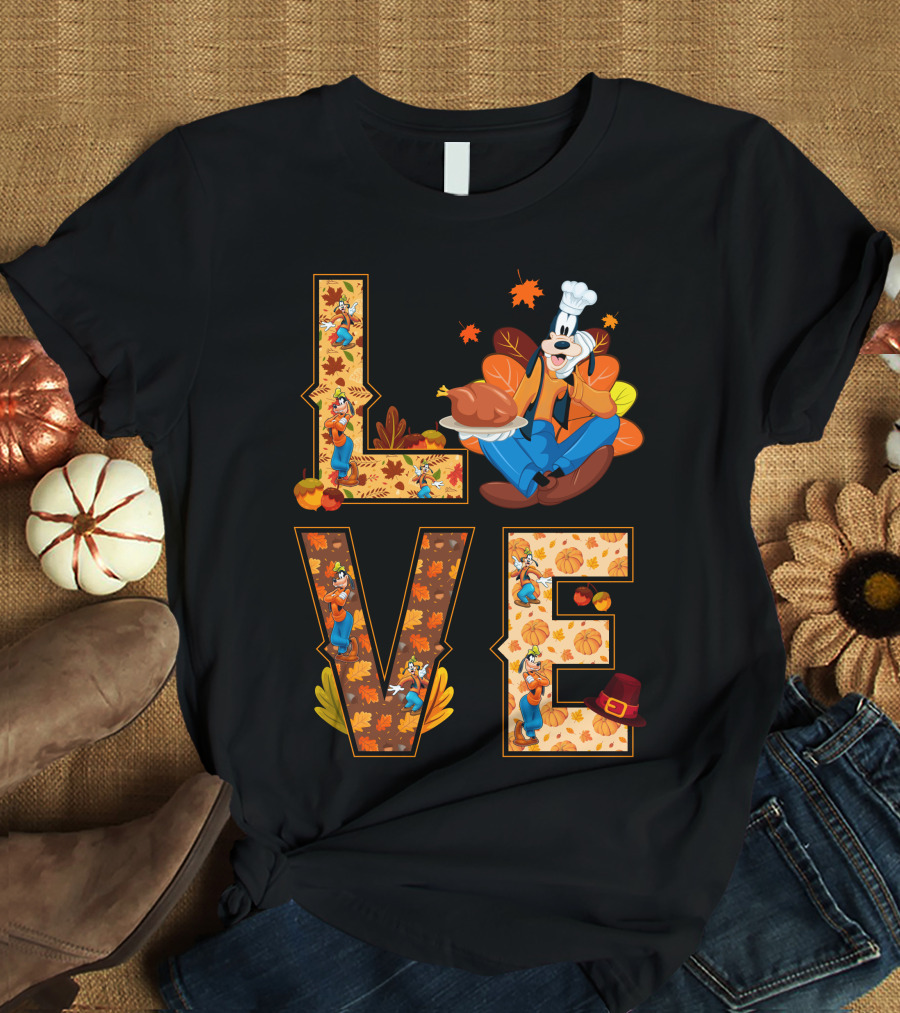 Goofy Love Fall Thanksgiving Leaves Turkey Chef Hat T-Shirt