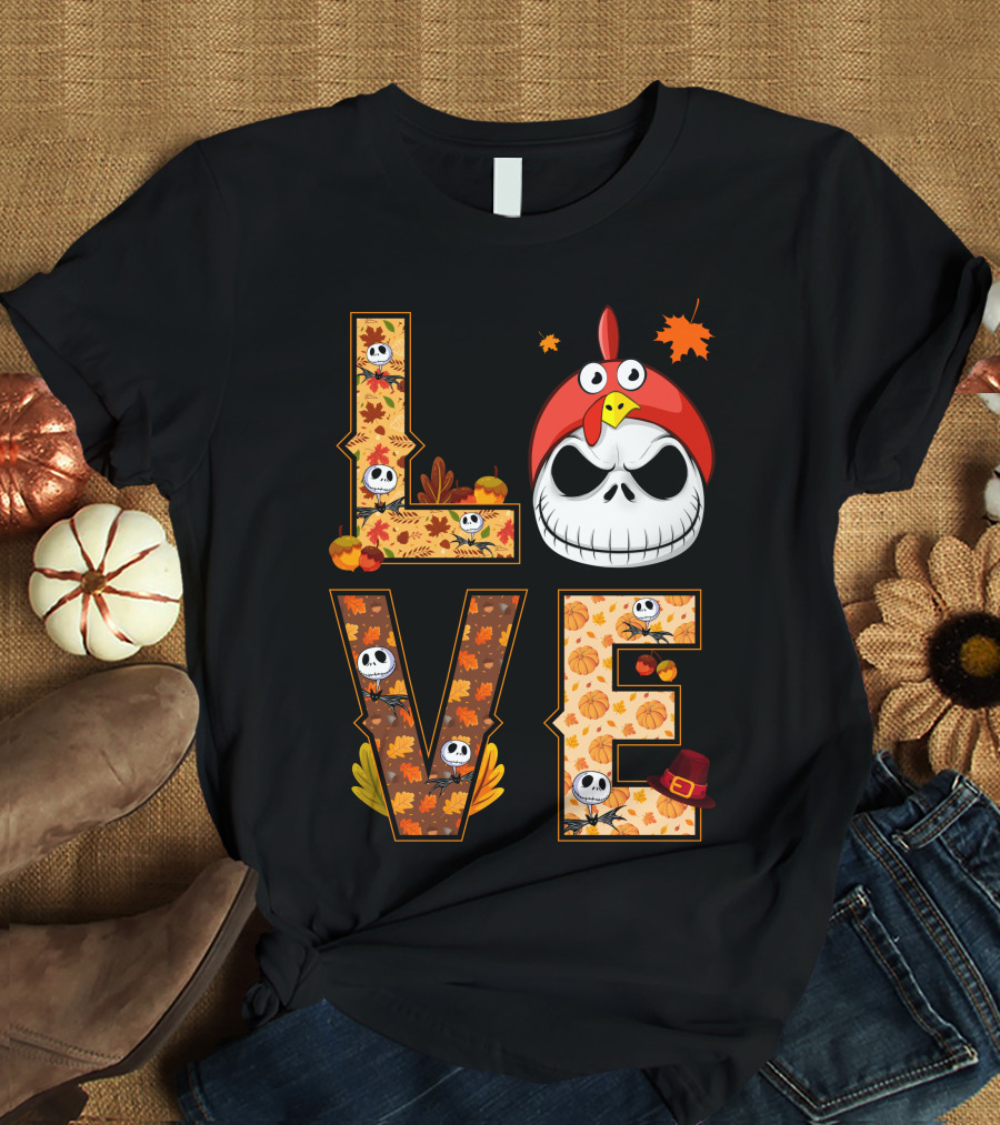Love Jack Skellington Fall Pumpkin Thanksgiving T-Shirt