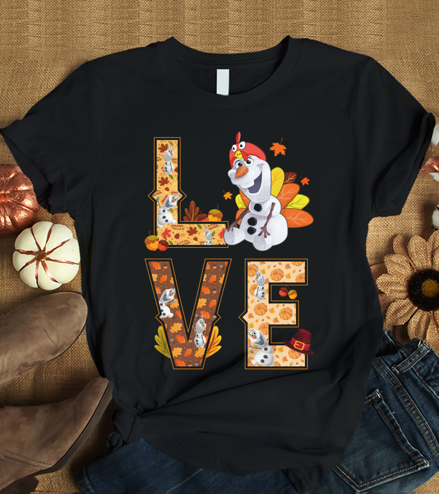 Love Olaf Thanksgiving Autumn Leaves Costume T-Shirt
