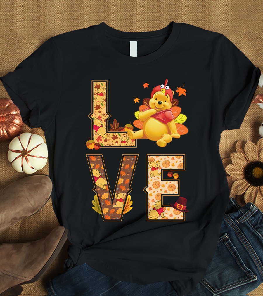 Love Pooh Fall Thanksgiving Theme T-Shirt