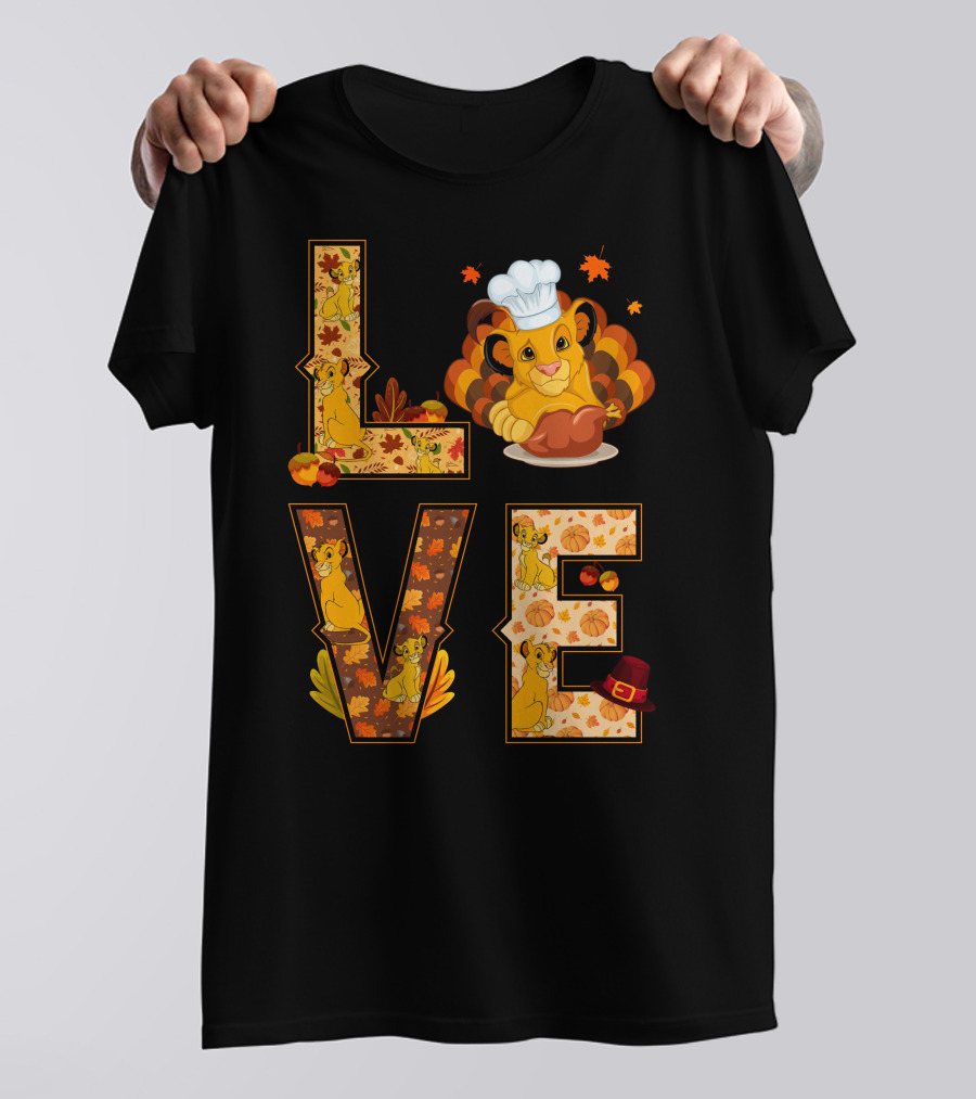 Love Simba Thanksgiving Chef Lion Leaf Pumpkin Hat T-Shirt