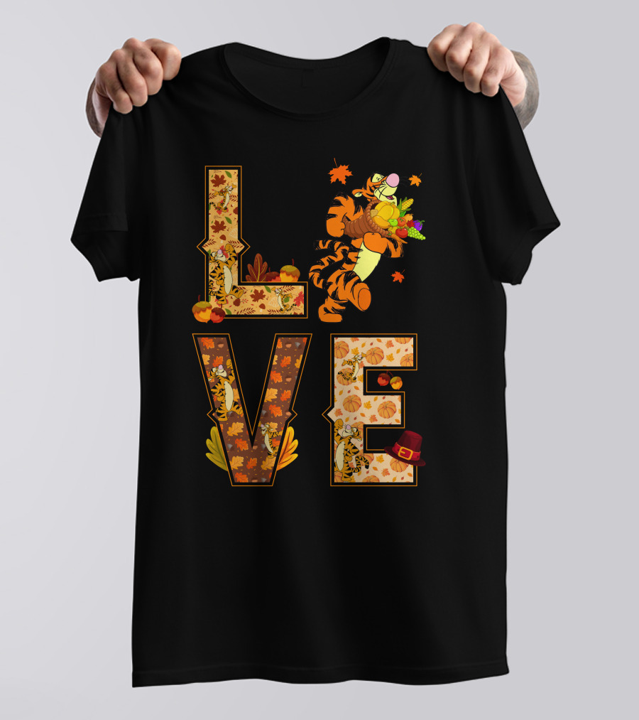 Love Tigger Thanksgiving Autumn Leaves T-Shirt