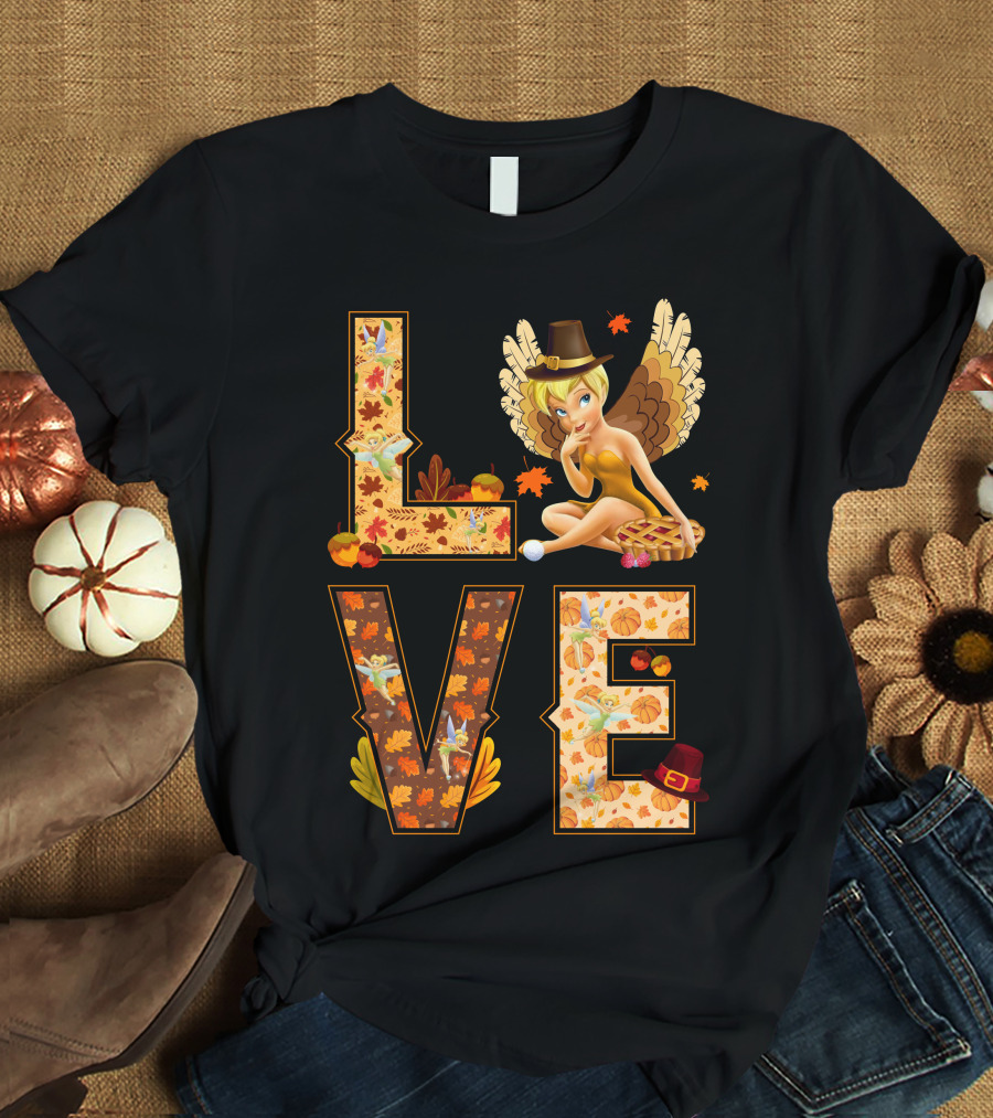 Love Tinkerbell Thanksgiving Autumn Theme T-Shirt