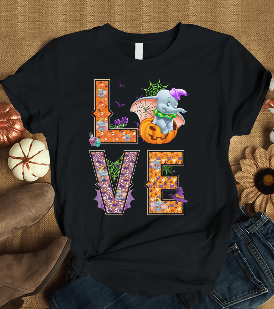 Dumbo Love Halloween Pumpkin Web Spooky Theme T-Shirt