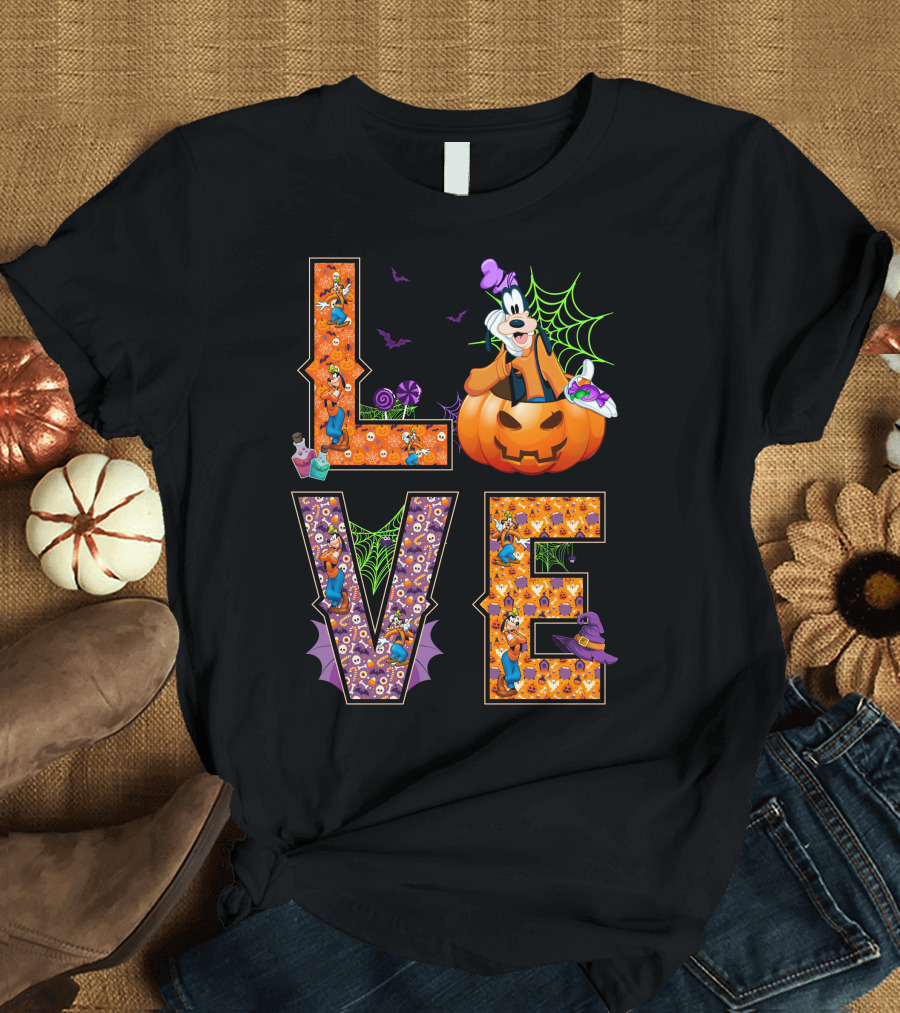 Love Goofy Halloween Pumpkin Spiderweb T-Shirt