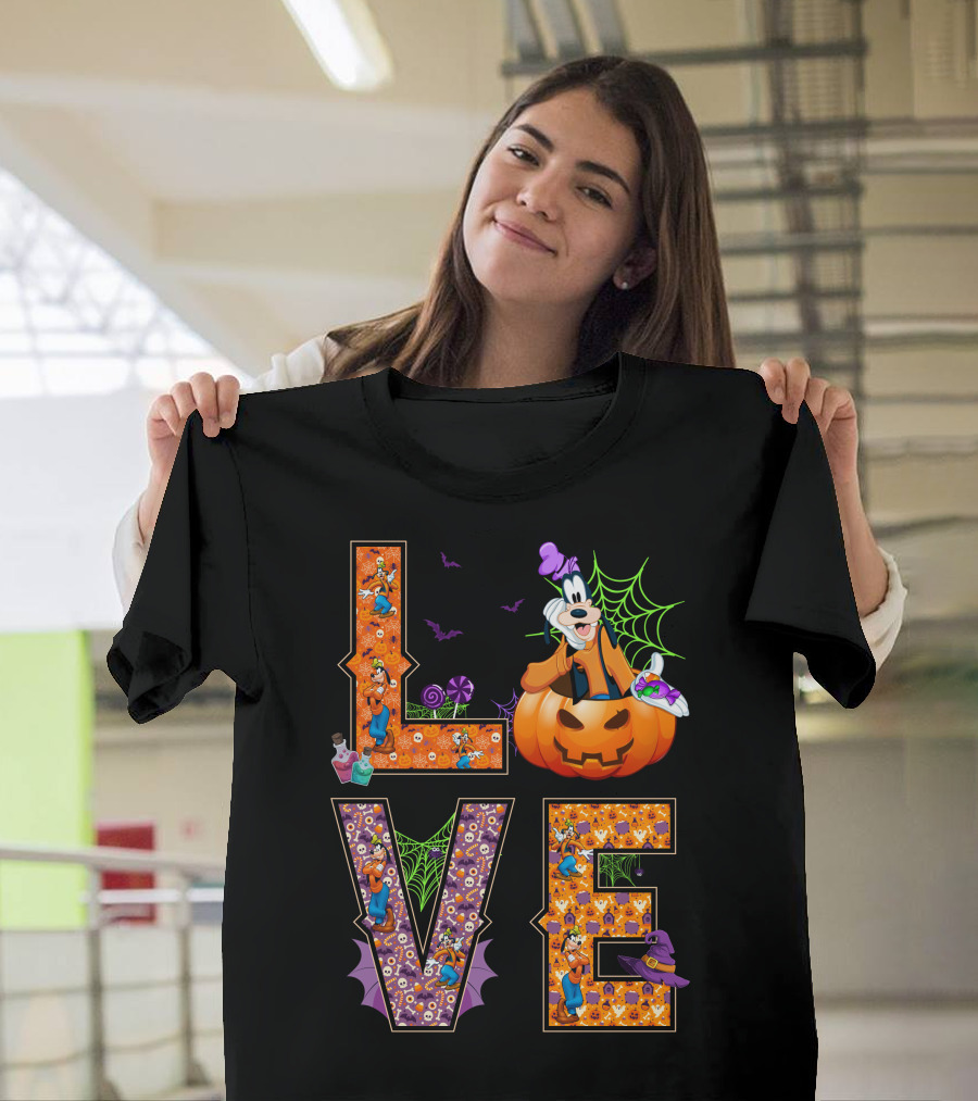 Love Goofy Halloween Pumpkin Spiderweb T-Shirt