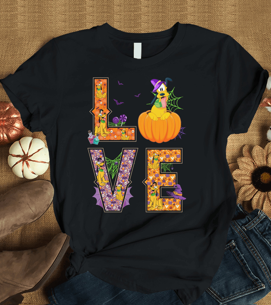 Love Pluto Halloween Pumpkin Bats Spider Webs T-Shirt