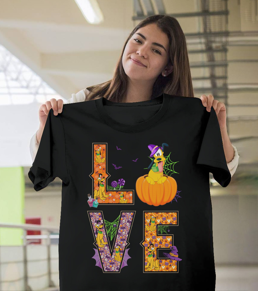 Love Pluto Halloween Pumpkin Bats Spider Webs T-Shirt