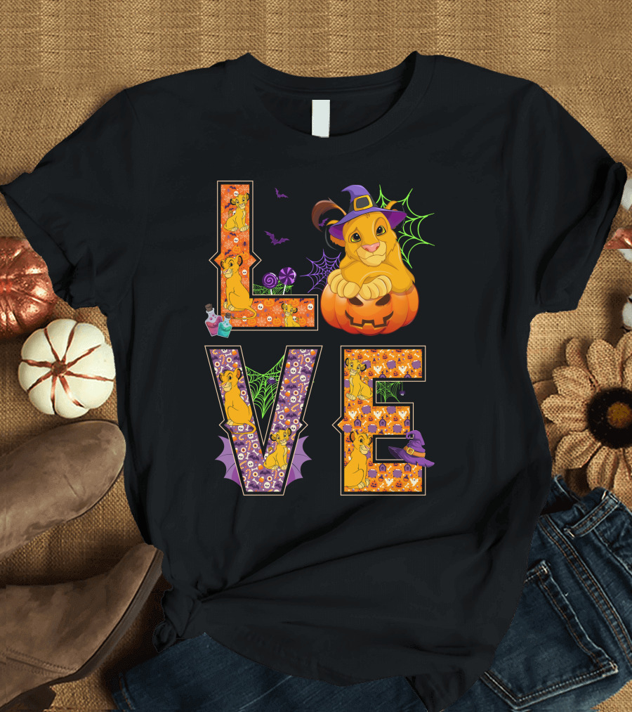 Love Halloween Simba Pumpkin Witch Hat T-Shirt