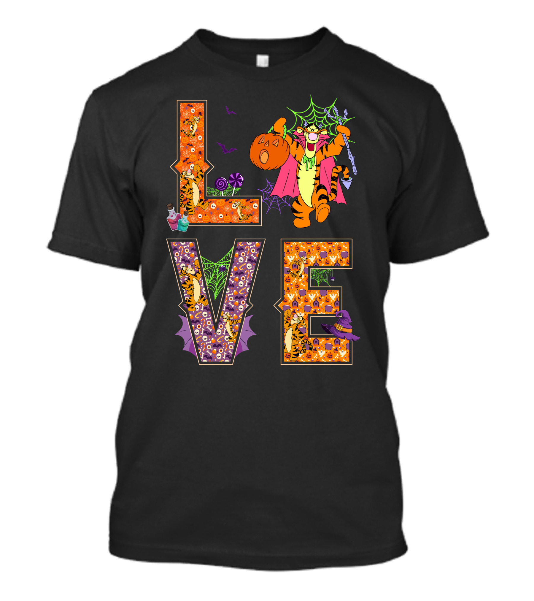 Love Tigger Halloween Pumpkin Spiderweb Vampire Costume T-Shirt