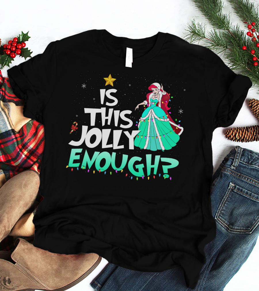 Is This Jolly Enough Ariel In Festive Holiday Dress With Santa Hat And Lights T-Shirt