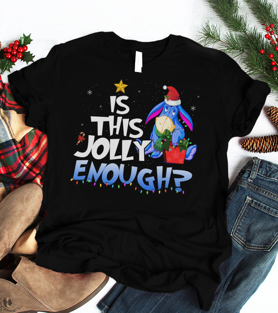 Eeyore Is This Jolly Enough Santa Christmas Lights T-Shirt