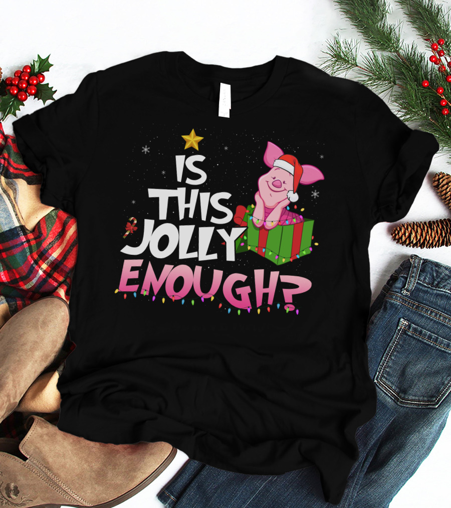 Is This Jolly Enough Piglet Christmas Santa Hat Present T-Shirt