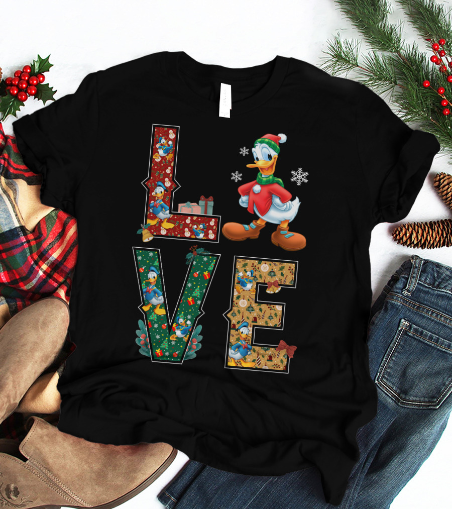Donald Duck Christmas Love Snowflakes Present Bow Holiday T-Shirt