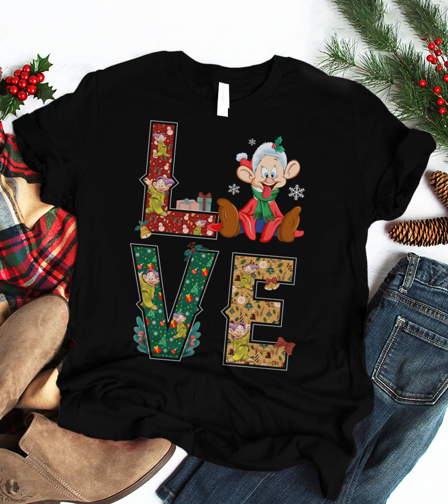 Dopey Love Christmas Snowflakes Presents Garland Bow Holiday T-Shirt
