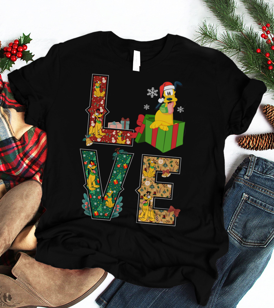 Love Pluto Christmas Holiday Cartoon Dog Festive Theme T-Shirt