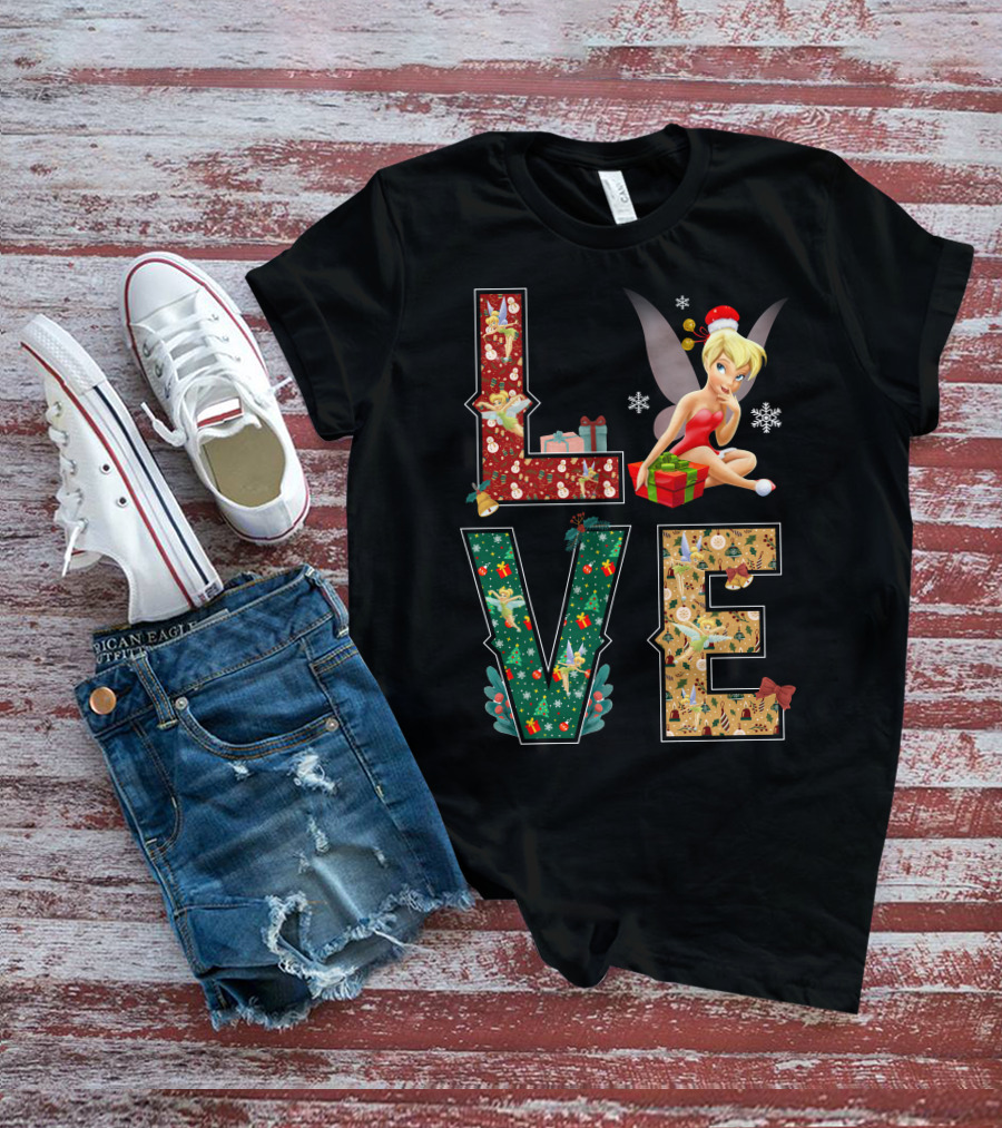 Love Tinkerbell Christmas Snowflakes Presents T-Shirt