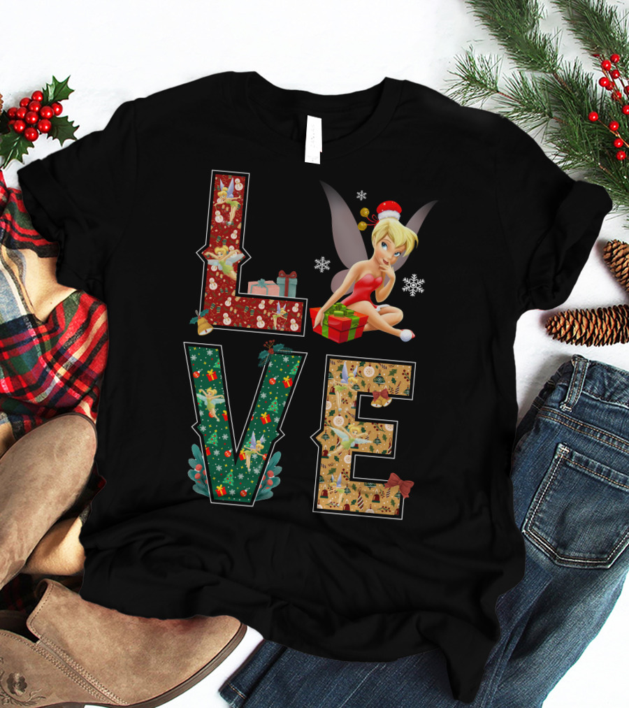Love Tinkerbell Christmas Snowflakes Presents T-Shirt