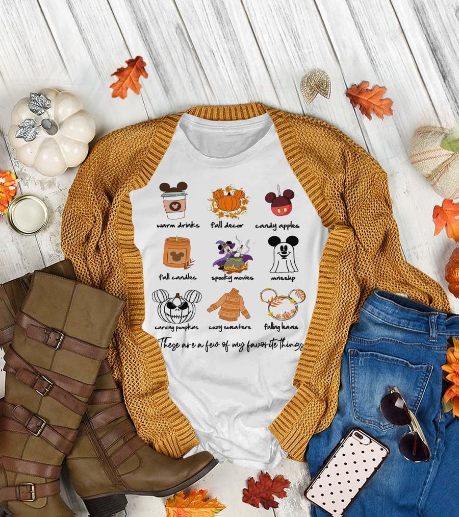 Warm Drinks Fall Decor Candy Apples Fall Candles Spooky Movies MNSSHP Carving Pumpkins Cozy Sweaters Falling Leaves Favorite Things T-Shirt