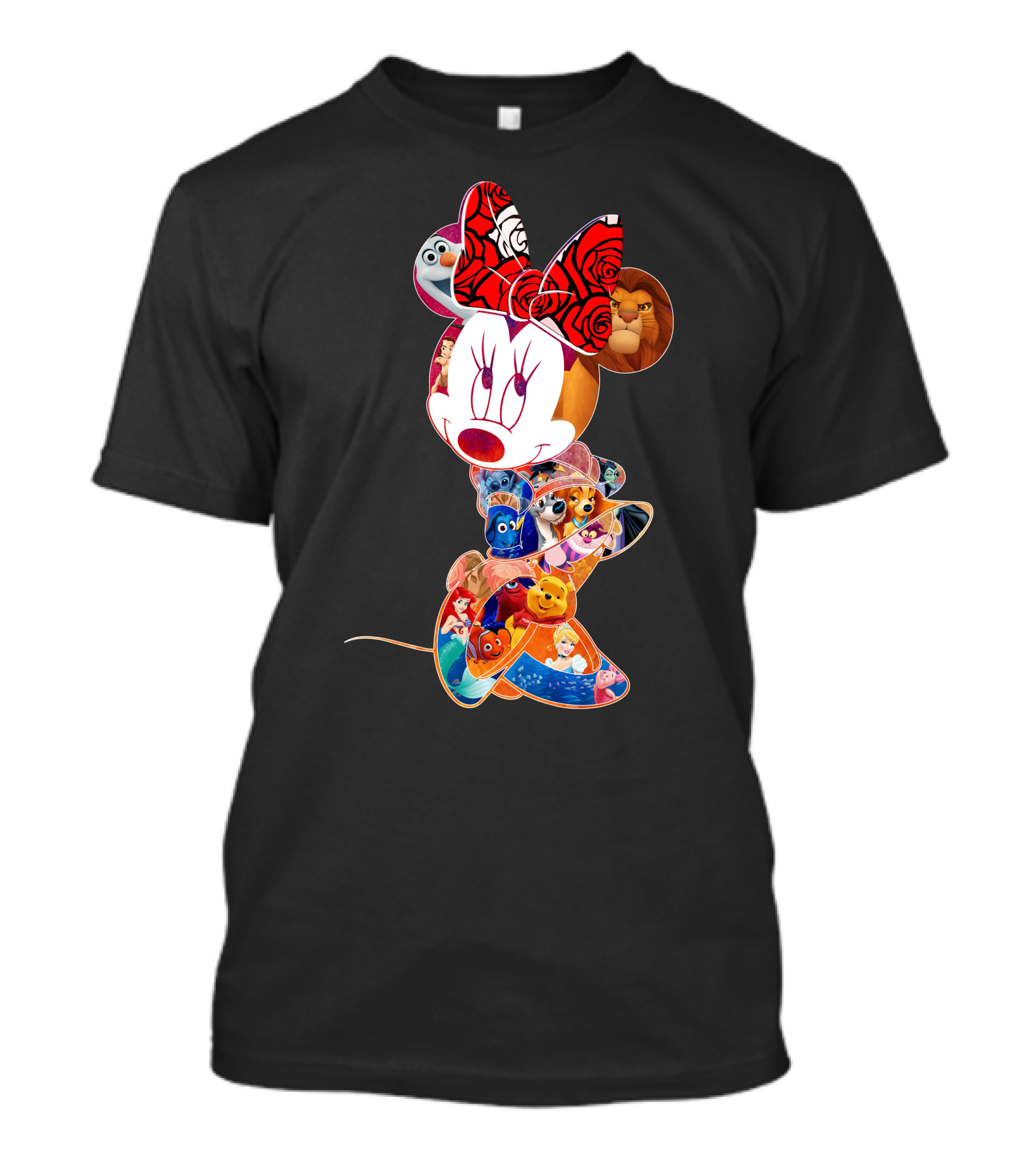 Disney Minnie Mouse With Olaf Simba Nemo Winnie Pooh Elsa Dory Mickey Characters T-Shirt