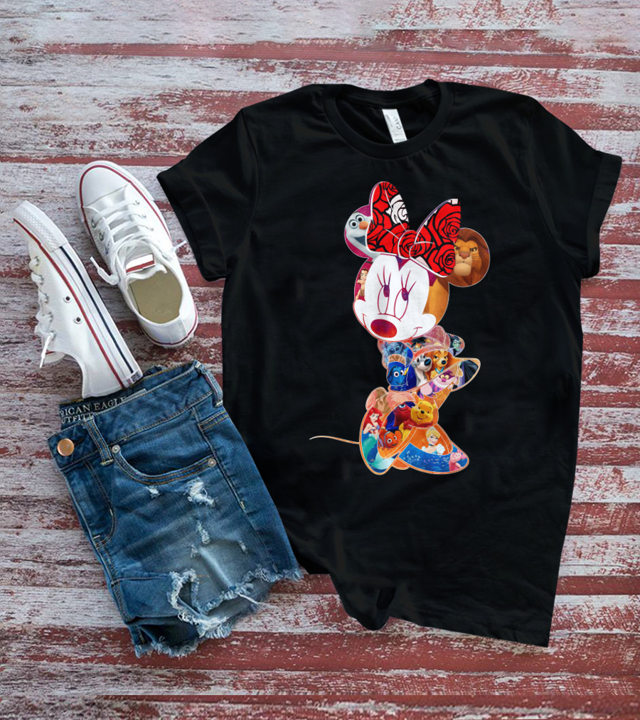 Disney Minnie Mouse With Olaf Simba Nemo Winnie Pooh Elsa Dory Mickey Characters T-Shirt