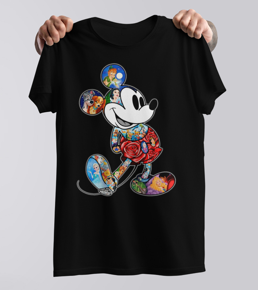 Mickey Mouse Collage Featuring Classic Disney Characters T-Shirt