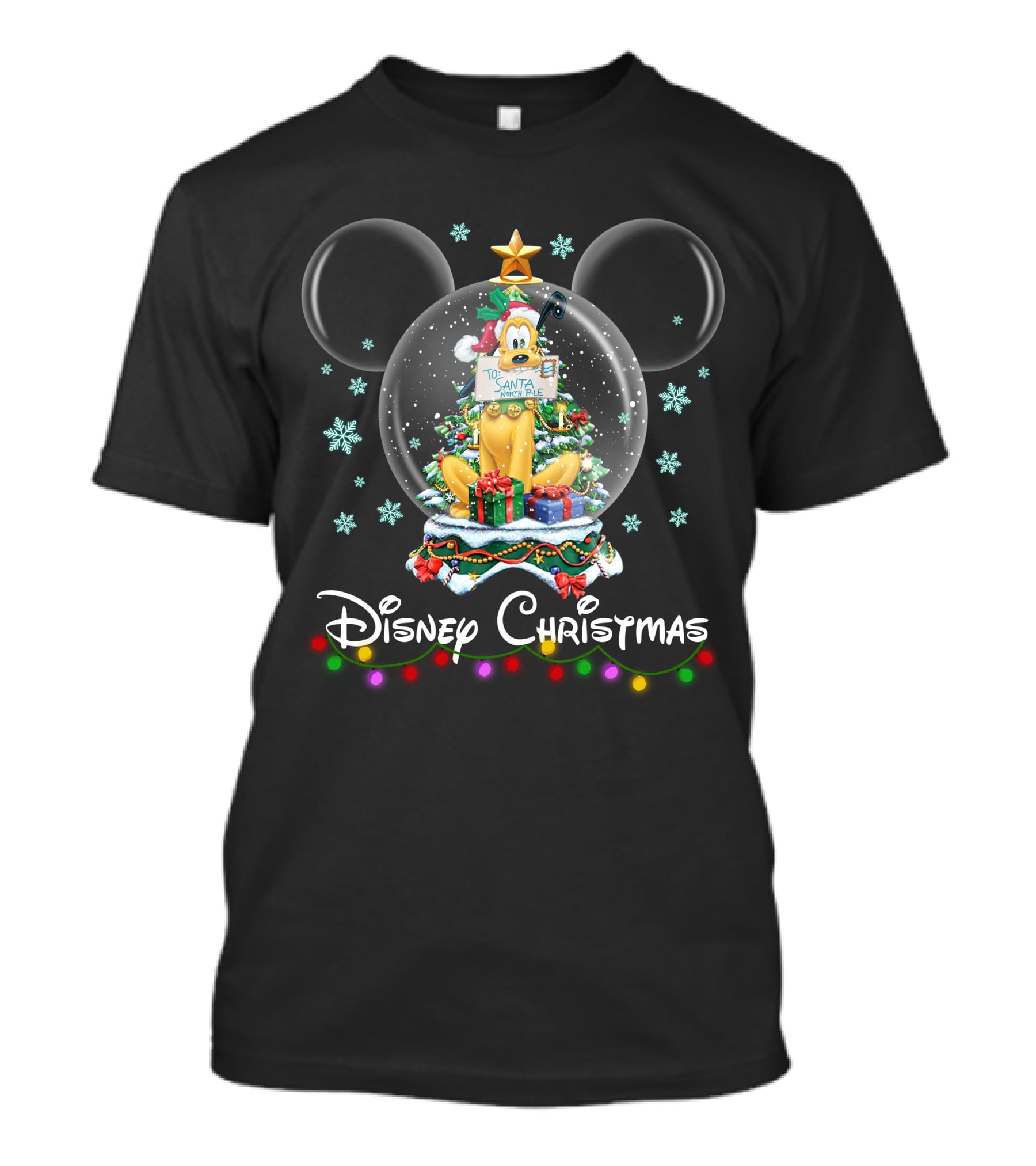 Disney Christmas Pluto Snow Globe Santa Nice List T-Shirt