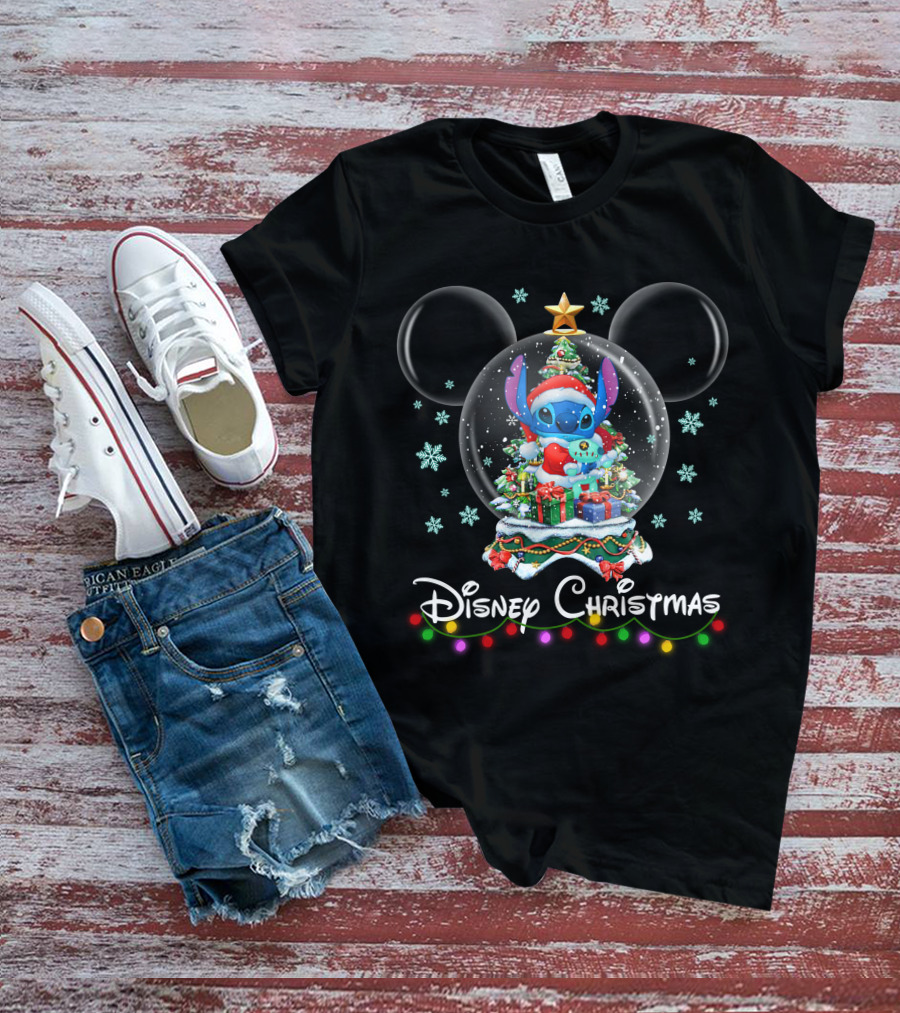 Disney Christmas Stitch Snow Globe Holiday Celebration T-Shirt