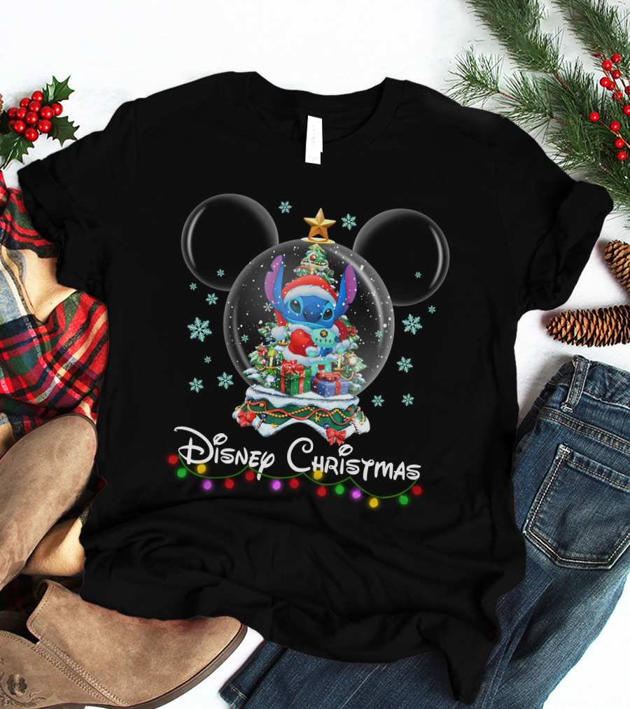 Disney Christmas Stitch Snow Globe Holiday Celebration T-Shirt