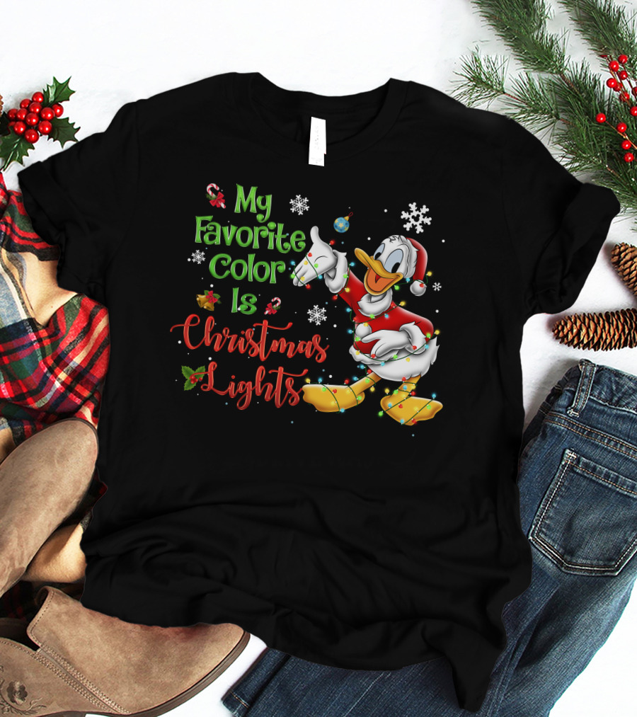 My Favorite Color Is Christmas Lights Donald Duck Snowflakes T-Shirt