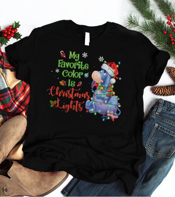 My Favorite Color Is Christmas Lights Eeyore Holiday Theme T-Shirt