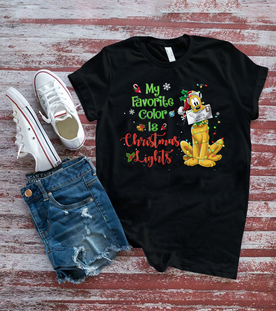 My Favorite Color Is Christmas Lights Pluto Santa Letter T-Shirt