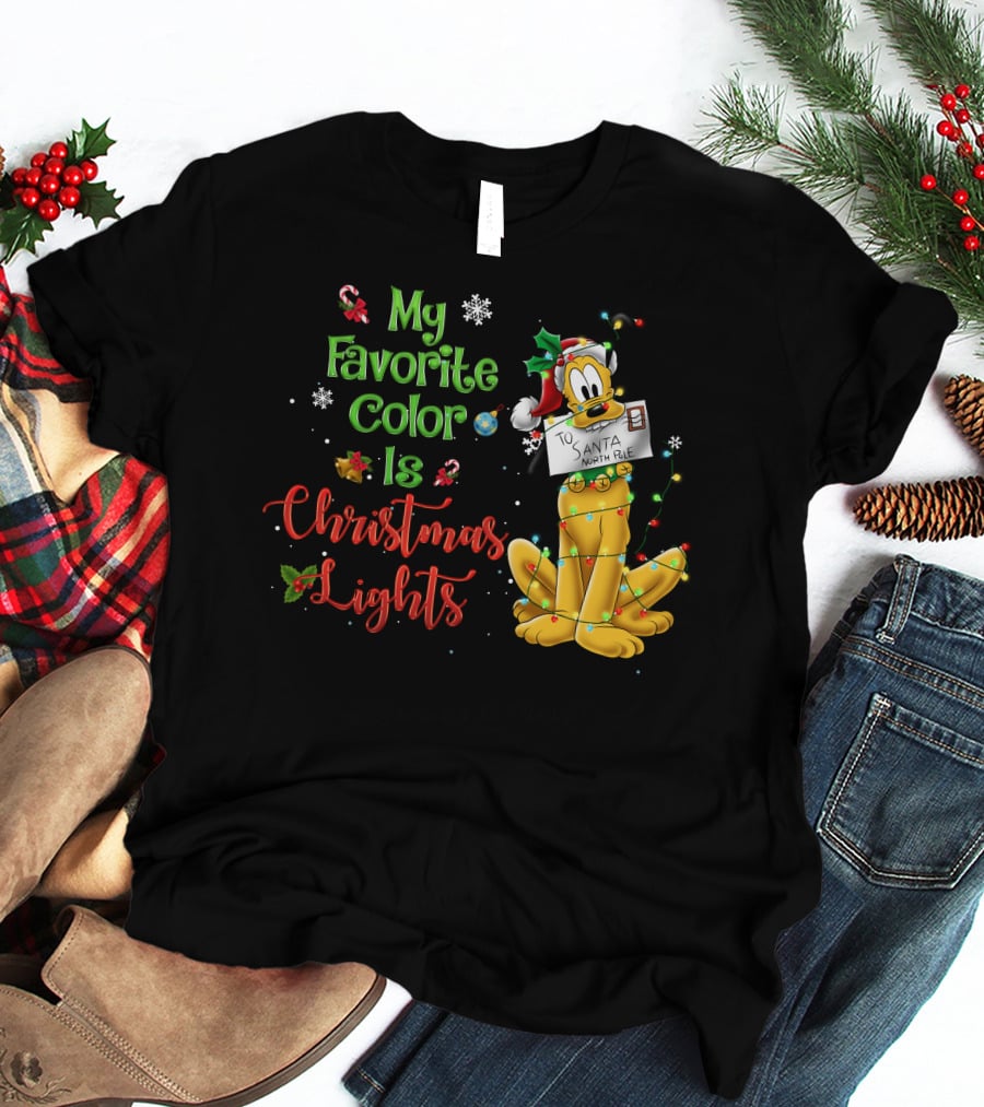 My Favorite Color Is Christmas Lights Pluto Santa Letter T-Shirt