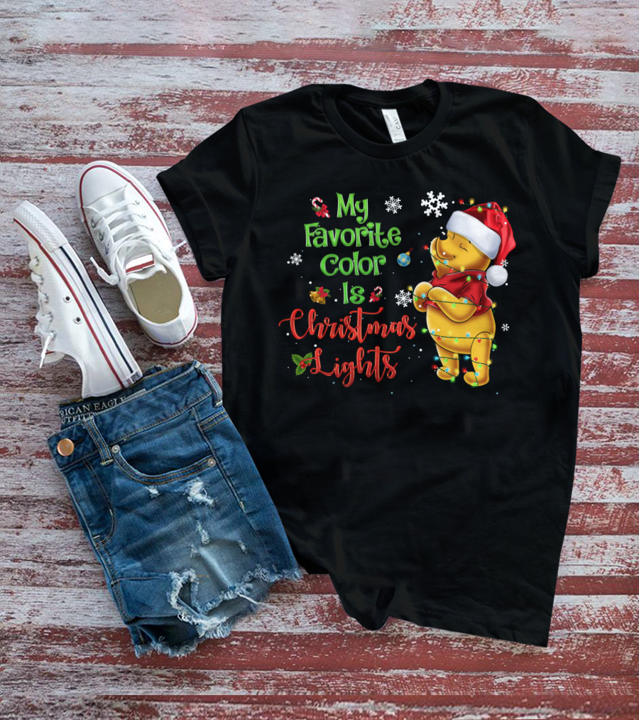 My Favorite Color Is Christmas Lights Pooh Holiday Santa Hat T-Shirt