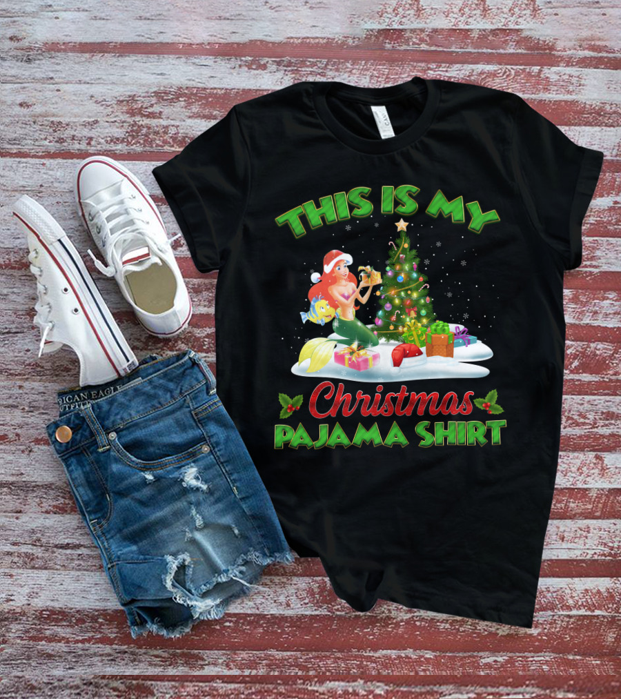 This Is My Christmas Pajama Shirt Ariel And Flounder Holiday Scene T-Shirt