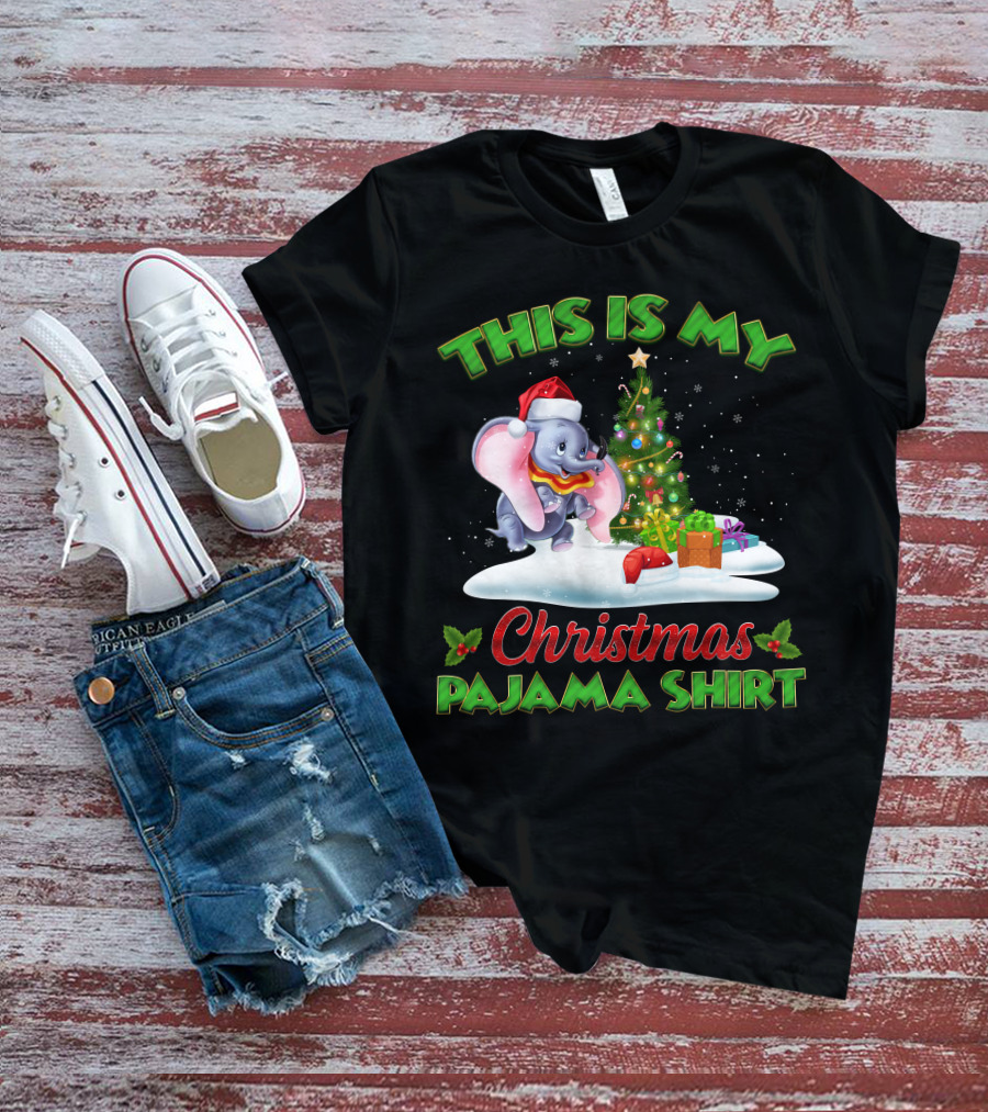 This Is My Christmas Pajama Shirt Dumbo Santa Hat Christmas Tree Presents T-Shirt
