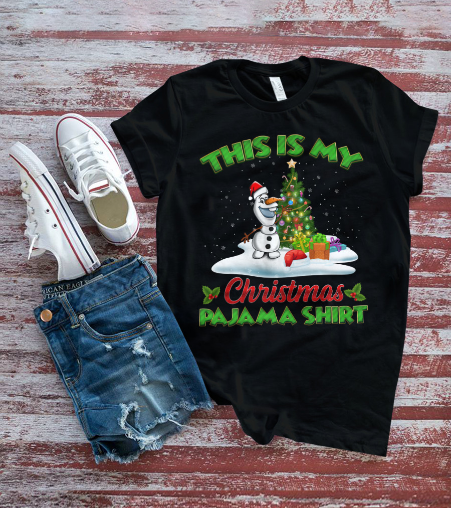 This Is My Christmas Pajama Shirt Holiday Olaf Santa Hat T-Shirt
