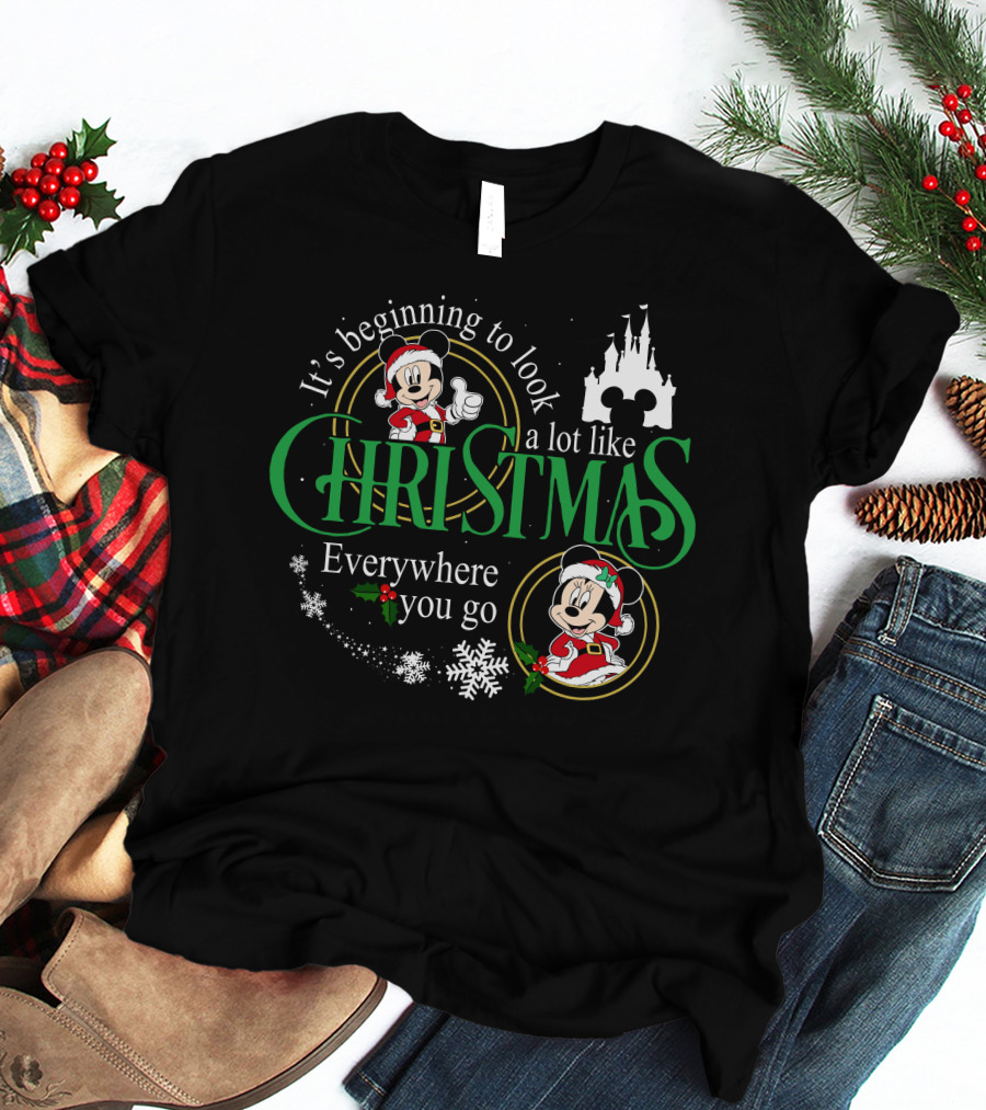 It's Beginning To Look A Lot Like Christmas Everywhere You Go Mickey Minnie T-Shirt