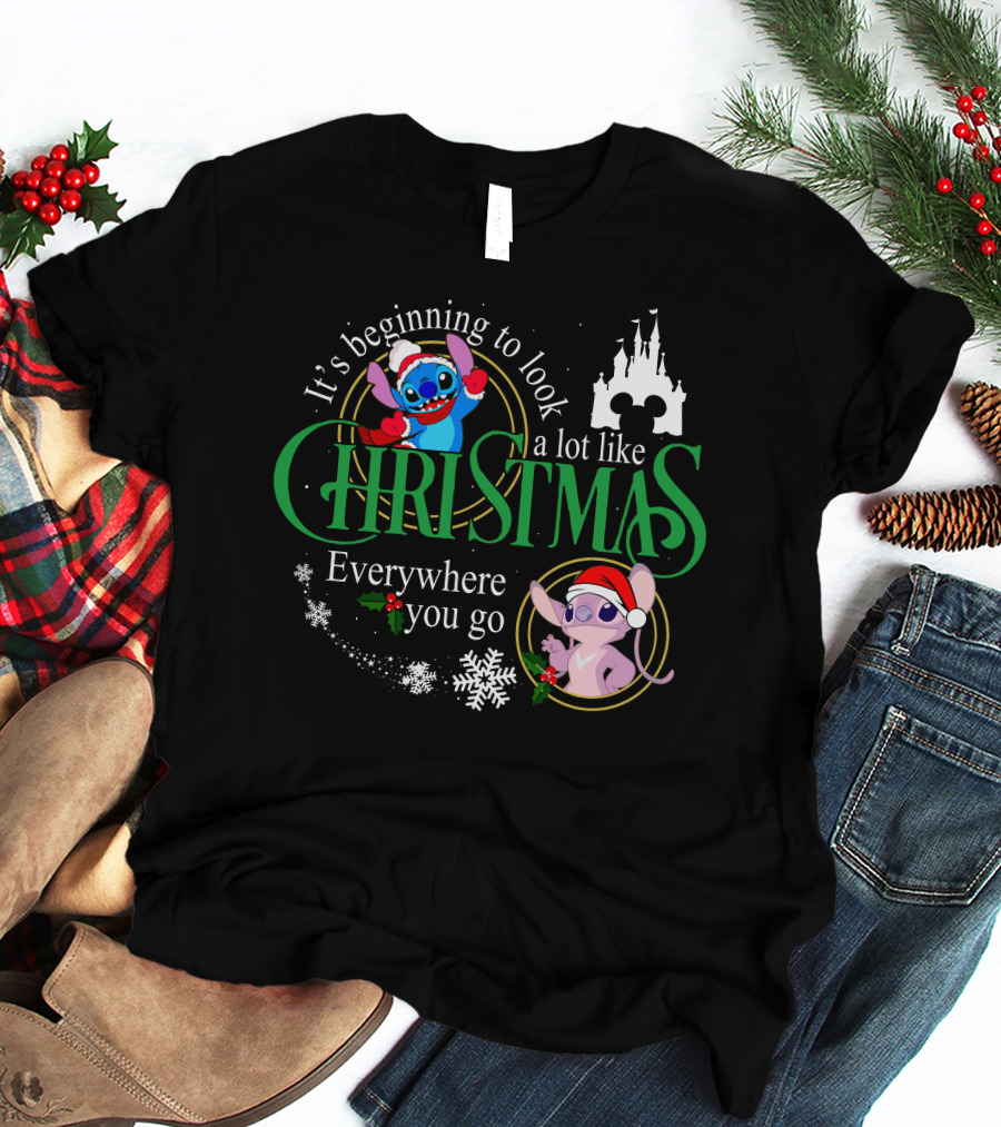 It's Beginning To Look A Lot Like Christmas Stitch & Angel Everywhere You Go T-Shirt