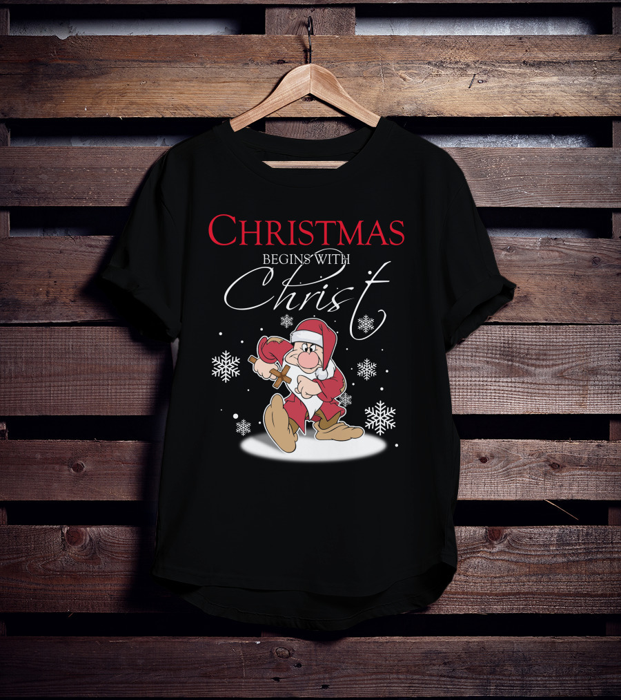 Christmas Begins With Christ Grumpy Santa Snowflakes T-Shirt