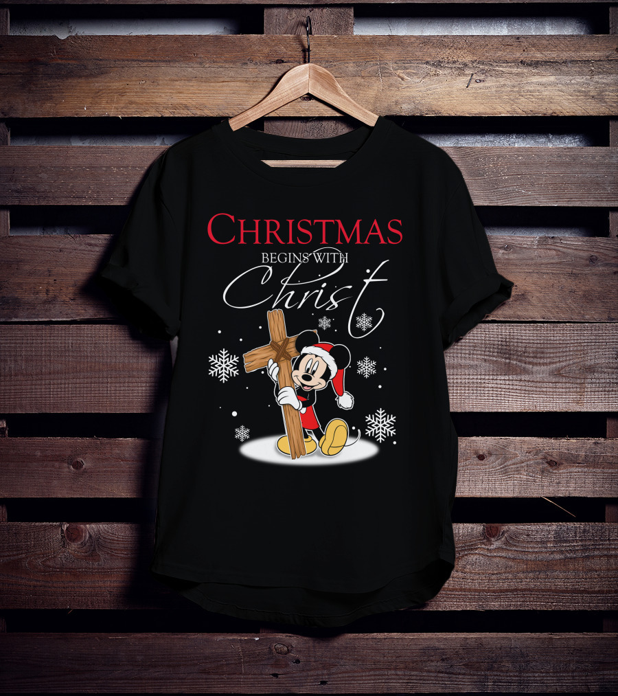 Christmas Begins With Christ Mickey Mouse Snowflakes T-Shirt