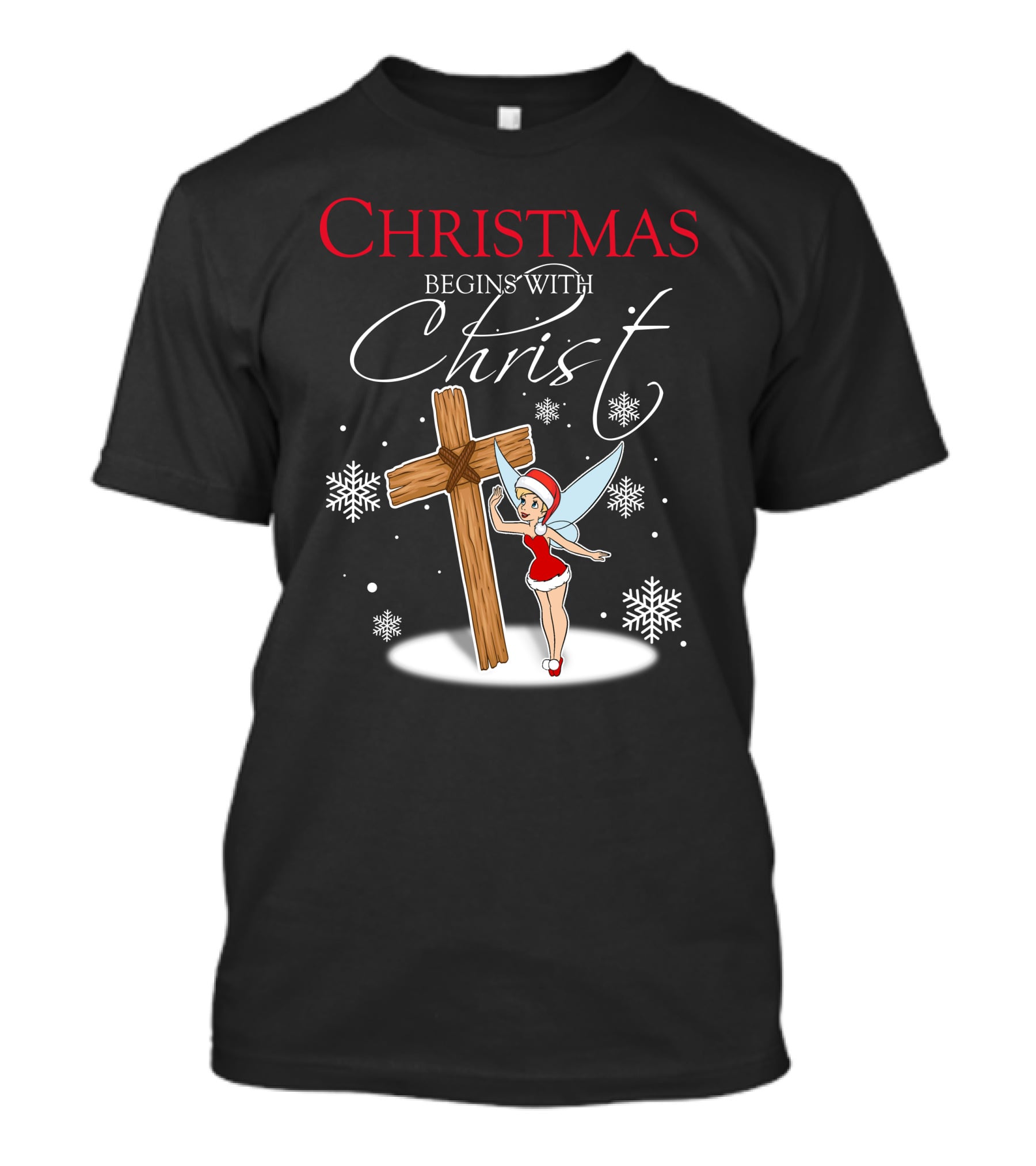 Christmas Begins With Christ Cross Tinker Bell T-Shirt