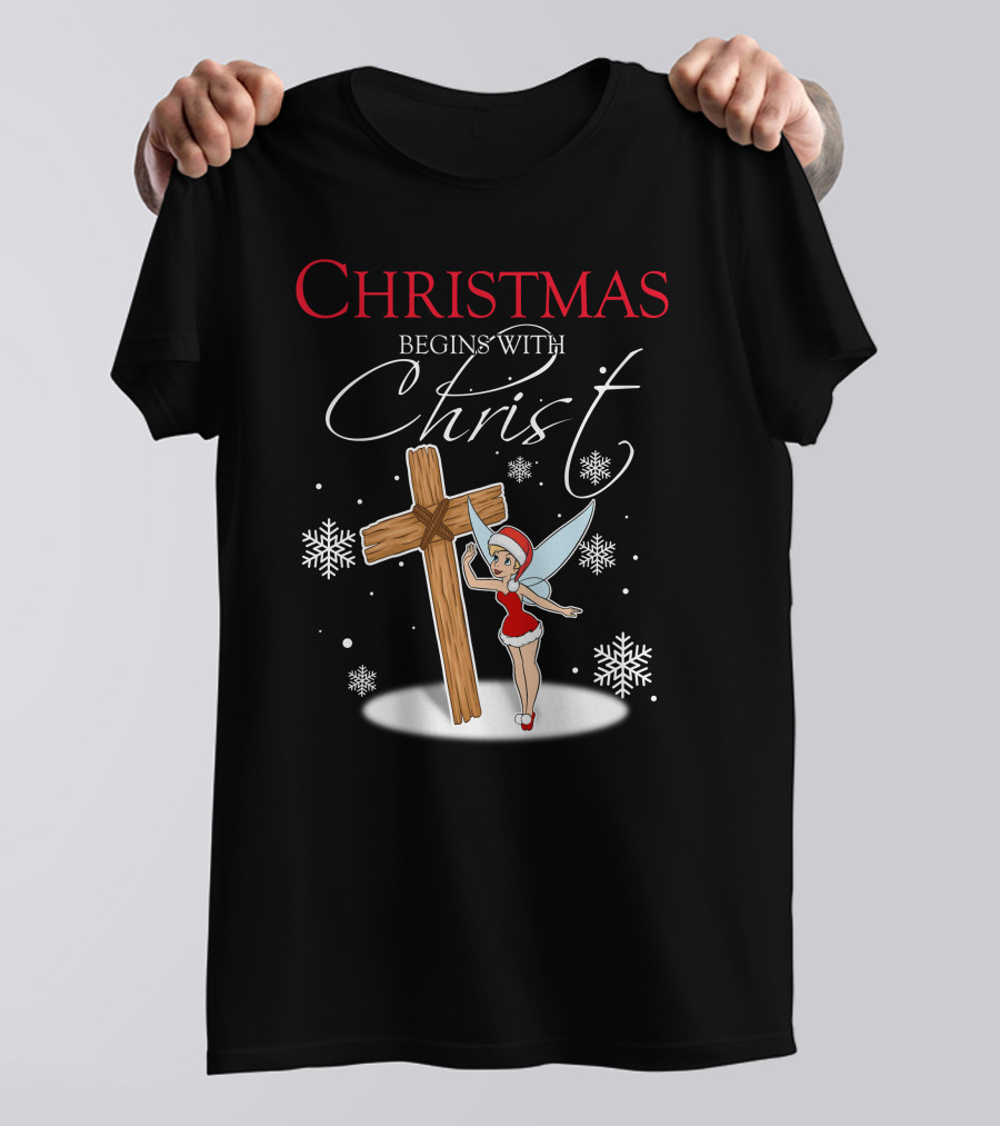 Christmas Begins With Christ Cross Tinker Bell T-Shirt